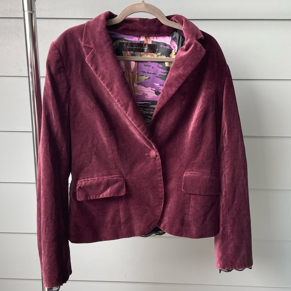Apostrophe purple plum velvet like jacket blazer. Size 14